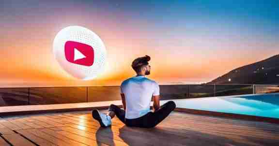Individual seated beside a tranquil pool, with a laptop focused on editing video content, with a serene poolside ambiance adding to the creative process.