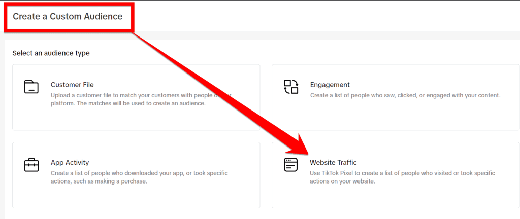 use tiktok pixel to create a list of people who visited or took specific actions on your website