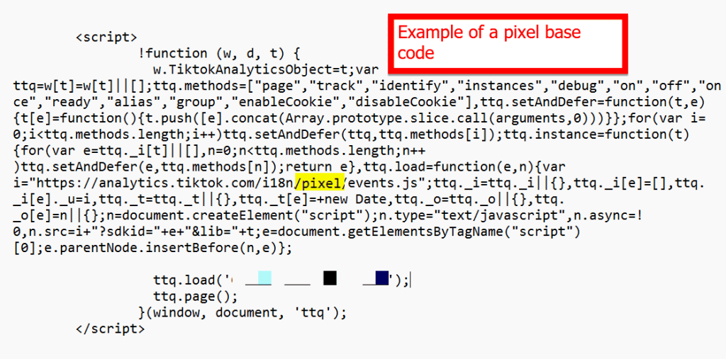 what the base code of a TikTok pixel looks like